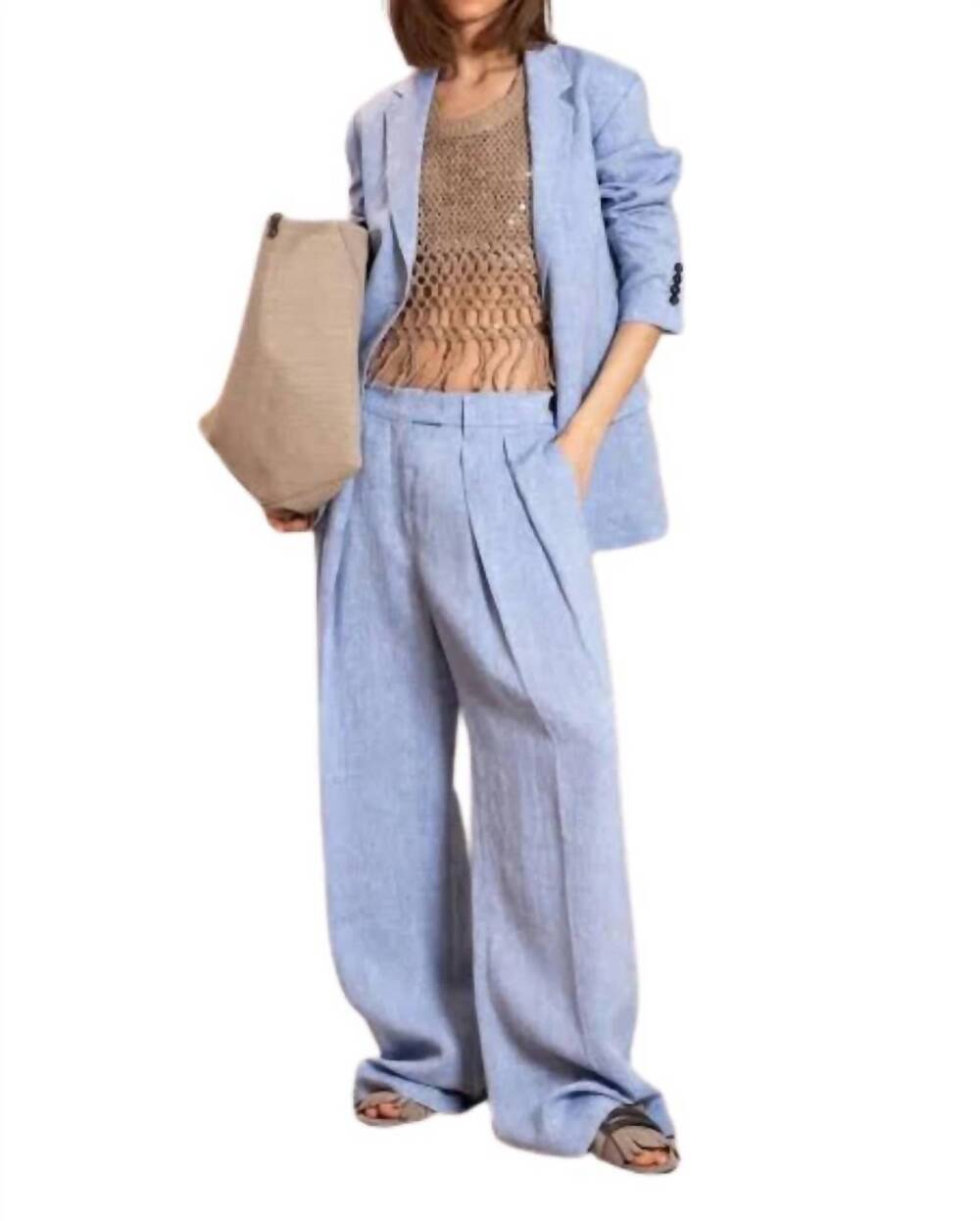 NEW BRUNELLO CUCINELLI women's single-breasted blazer in light blue